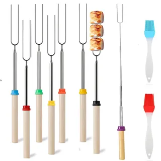 paryou Grillspieße Teleskop Marshmallow, 8 Stück Roasting Sticks, Lagerfeuer Grillgabel, Lagerfeuerspieße Edelstahl Ausziehbar 31-81cm, mit