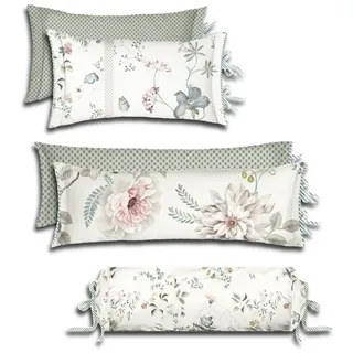 PiP Studio Dekokissen Nackenrolle Tokyo Bouqet White, Zierkissen, Dekokissen weiß rund | 70 cm x 22 cm