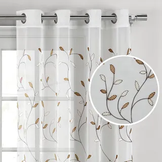 Creative Home Ideas Window Elements Vorhang, gewellt Blätter, durchscheinend, Tüll, Ösen-Vorhang, Bestickt Modern Schokoladenbraun