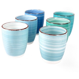 MamboCat Becher 6er Kaffeebecher Set Blue 350ml ohne Henkel Trinkbecher Tee Pott, Steingut