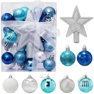 luxuskollektion Weihnachtskugeln 30 Stück 3cm Mini Aufhänger Blau & Silber