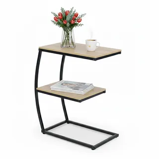 Relaxdays Beistelltisch, C-Form, 2 Ablagen, 58,5 x 47,5 x 25 cm, Tisch für Couch & Bett, Metall & MDF
