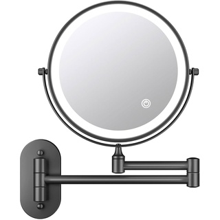 Kosmetikspiegel mit 1X/5X Vergrößerung LED Beleuchtung, Dimmbarer Rasierspiegel, Touchscreen Schminkspiegel, 360° Drehbar, Wandspiegel für Badezimmer und Hotel, Schwarz, Batteriebetrieben(Color:1X/5)