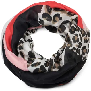 styleBREAKER Damen Loop Schal mit Leoparden Animal Print Muster und Color Blocking Farbflächen, Schlauchschal, Tuch 01016182, Farbe:Rot-Rosa - Einheitsgröße