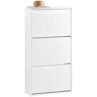 SoBuy Schuhkipper 61 x 120 x 26 cm mit 3 Klappen und verstellbaren Einlegeböden / weiß