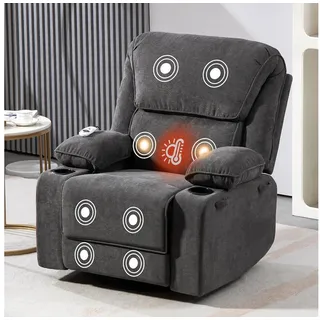 BRTHORY Massagesessel Relaxsessel mit Massagefunktion, Fernsehsessel, 360°drehbar (1-St), Massagesessel mit Liege- und Schaukel-Funktion grau