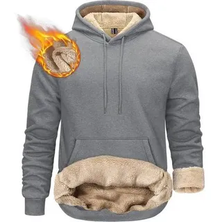 Hoodie Herren Sherpa Känguru Tasche Winter Winddicht XL Hellgrau