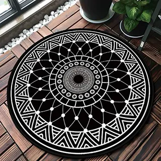 Teppich Elegantes Schwarz Weiß Teppich Rund Soft Non-Slip Badezimmerteppich Wohnzimmer Schlafzimmer Runder Kinderzimmer Flauschiger Waschbar 60cm