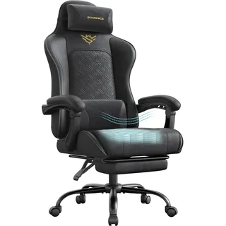 SONGMICS Gaming-Stuhl, Bürostuhl, Schreibtischstuhl, ergonomischer Gaming-Sessel, Sitzkissen mit Federn, Fußstütze, Armlehnen mit Synchronmechanik, tintenschwarz OBG079B01