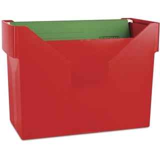 DONAU 7422001PL-04 Hängemappenbox mit 5 Hängemappen Free/ Hängeregister aus Bruchsicherem Kunststoff/ Praktische File Box für Ordner Mappen A4/ Farbe: Rot