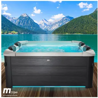 BRAST Whirlpool MSpa Oslo & Amber Aero Plus mit Fester Außenwand inkl. LED-Beleuchtung, Aufstellbecken, (für 6 Personen, 180x180x65cm, 140 Massagedüsen), Ganzjähriger Einsatz Winterfest, In & Outdoor Pool grau