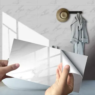 Hiseng Küchenrückwand Fliesenaufkleber, Hiser Rechteck 3D Marmor Muster Mosaik Wasserdicht Ölfest Stickerfliesen Deko Selbstklebende für Küche Badezimmer Wohnzimmer, 30x15cm (Grau,4Stück)