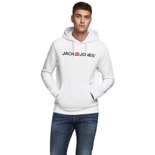 Herren Jack & Jones Corp Logo Sweat Hood Kapuzen Sweatshirt Basic Jumper Reg Fit, Farben:Weiß, Größe Pullover:S
