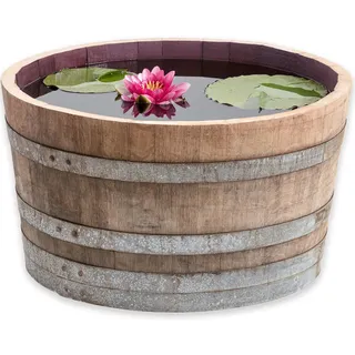 Temesso Halbiertes Weinfass als Miniteich - D70cm H40 100L Inhalt Natur ohne Bohrung