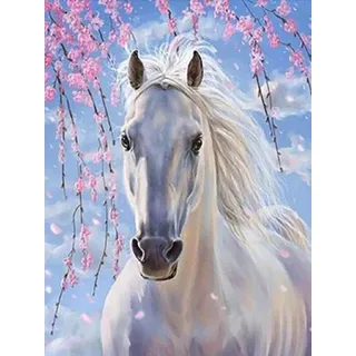 Pavemlo 5D Diamond Painting Vollständiges Kit, Pferd Tier, DIY Diamantmalerei Kunst Kirschblüte volle Stickerei Kreuzstich Stickerei Strasssteine Malerei Bastelarbeiten für Dekoration, 30 x 40 cm