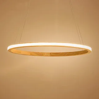 LED 31W Oval Holz Hängeleuchte Creative Ring Acryl Lampenschirm Modern Elegante Pendelleuchte Wohnzimmer Esszimmer Schlafzimmer Pendellampe 4200K Ø66cm