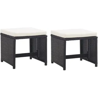 vidaXL 2X Gartenhocker mit Sitzkissen Sitzhocker Hocker Rattanhocker Gartenmöbel Fußhocker Garten Balkon Terrasse Poly Rattan Schwarz