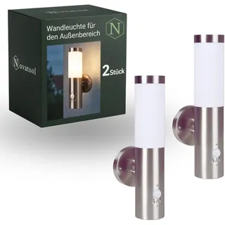 Novatool 2x Wandleuchte Aussen Edelstahl mit Bewegungsmelder I IP44 I E27 Sockel I 7,8x14,5x36 cm I Außenlampe Balkon Außenleuchte Außenbeleuchtung Haus Wandleuchte Aussenbeleuchtung