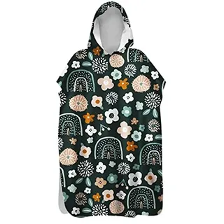 Morbuy Kinder Badeponcho mit Kapuze, 3D Bunter Bögen Druck Bademantel Mikrofaser Weich Badetuch Schnelltrocknend Surf Poncho für Mädchen Jungen Erwachsene Schwimmen Strand (75x110cm,Blumen)