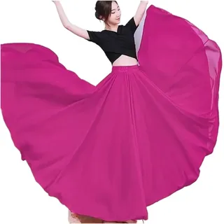 WDSBZNB Bauchtanz Rock 720 Grad Chiffonrock Balletttanz Damen Skate Lange Röcke Tänzerin Übungskleidung Professioneller Bühnentanzrock(Purple Rose Red,XL Length 95cm)