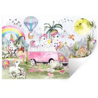 MuchoWow Wandsticker Einhorn - Regenbogen - Kinder - Mädchen - Auto (1 St), Wandtattoo, Selbstklebend, Wohnzimmer, 30x20 cm bunt 30 cm x 20 cm x 0.1 cm