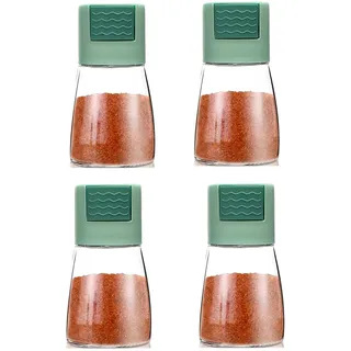 4 Stücke Konische Gewürzflasche für die Küche, 180ml Konische Dewürzstreuer, Streuer aus Glas und Edelstahl, Salzstreuer mid Deckel, Gewürzstreuer, Gewürzgläser (Grün)