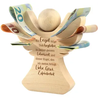 Holzengel mit Gravur, Taufgeschenk, Personalisierte Dekofigur mit Namen und Datum, Geldgeschenk für Jungen und Mädchen, Holz Engel Figur, Verpackung für Geldgeschenke zur Taufe, Holzfiguren Geschenk