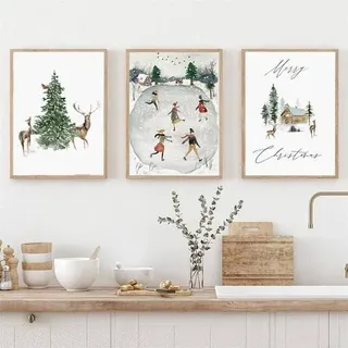 Premium Weihnachten Winter Poster Set 3er Wandbilder Kunst