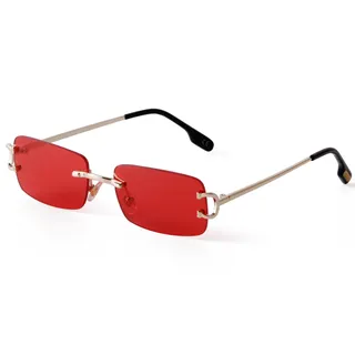 Laurinny Männer Rahmenlose Sonnenbrille Herren Rechteckig Randlos Sonnenbrille Retro Brillen Frauen Metall Gold Blau Braun