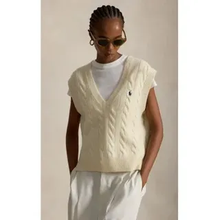 Polo Ralph Lauren für Damen. 211949994002 Strickweste aus Wolle und Kaschmir in Beige (M), Lässig, Ärmellos / Hosenträger