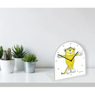 Tischuhr LUCKYLINDE "Der kleine Tiger Janosch", gelb, Tischuhren, Tischuhr aus Acrylglas, Uhr, bedruckt, geräuschlos, modern