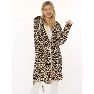 Zwillingsherz Jerseymantel "Leo Dream", Damen, Gr. SM (S/M), beige, Sweatware, Obermaterial: 50% Baumwolle, 50% Polyester, comfort fit ca. Mitte Oberschenkel, V-Ausschnitt, Mäntel, mit Allover Leo Look mit Taschen