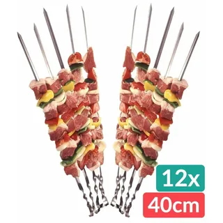 12 Schaschlik Spieße Grill 40cm Schampura Edelstahl Fleisch Kebap Spieß Mangal