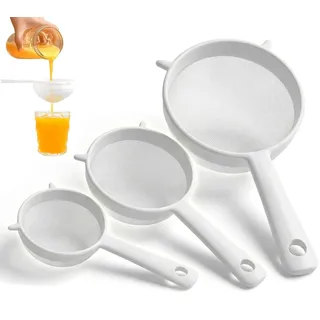 3 Stück Küchensieb Plastik Set,Plastiksieb,Küchensieb Kunststoff, | Feines Sieb Mit Griff,Wiederverwendbar Ederverwendbar Für Tee,Kaffee,Früchte,Kefir (ø 13.5 Cm + ø 6.5 Cm + ø 5 Cm)