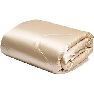 YASMENG Satin Bettdecke 200x200 Beige Sommerdecke 200x200 200 GSM Seidige Seide Sommerdecke Satin Leicht Weich Glatt Glänzend Deluxe Steppdecke für Sommer mit 2 Kissenbezüge 80x80 cm