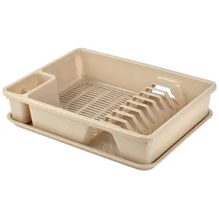 Engelland Geschirrständer Abtropfgestell, Abtropfgitter mit Wanne, für bis zu 9 Teller inkl. Besteck, spülmaschinengeeignet, BPA-frei braun