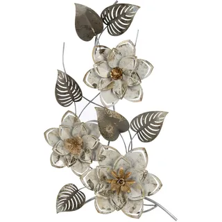 MyFlair 19568 Wandbild, Metall, Silber, 39 x 6 x 69 cm | Filigrane 3D-Wanddeko aus Metall mit Blumenmotiv, Gold-Silber-Finish – fertig montiert geliefert