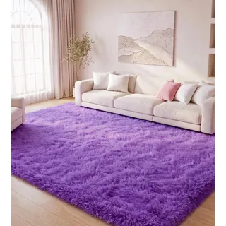 MARATIP Teppich Wohnzimmer Violett 200x300 cm flauschig weich | Hochflor-Teppich, waschbar, rutschfest, weich. Ideal für offene Räume, Esszimmer und große Schlafzimmer.