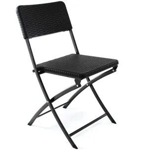 Nexos Trading Klappstuhl schwarz in Rattan-Optik Gartenstuhl Balkonstuhl 80 x 40 cm Campingstuhl Bistrostuhl Kunststoff Metallgestell wetterfest pflegeleicht