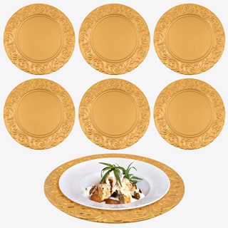 XiyaxiVici 6 Stück Platzteller Gold Rund Kunststoffplatte Edelstahl Platzteller Platzteller goldfarben glänzend Rundes Tablett aus Metall für Abendessen Hochzeit Party Tischdekoration 33cm