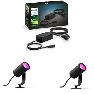 Philips Hue Lily Basis-Set mit 2 Gartenspots (Anthrazit) – Weißes und Farbiges Licht – Inkl. 1 Netzkabel – Gartenbeleuchtung – White and Color Ambiance