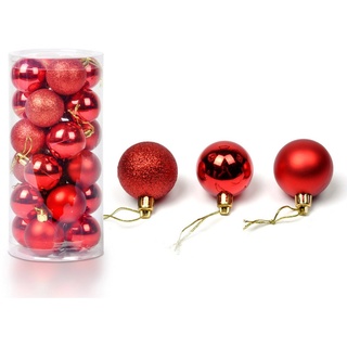 Baogu 24 Stück Weihnachtskugeln Glänzend Glitzernd Matt Christbaumschmuck bis 3cm Rot