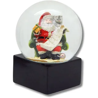 Schneekugel Weihnachten | Weihnachtsmann mit Geschenkeliste | auf Sockel schwarz | H: 120mm B: 100mm | | Weihnachtsstimmung in der Schüttelkugel | 20225