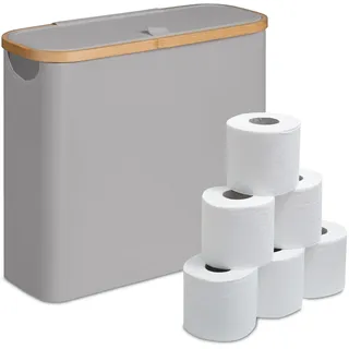 Relaxdays Toilettenpapier Aufbewahrung, 12 Rollen, HxBxT: 38 x 43 x 17 cm, Stoff, Bambus, Klopapier Korb, Vorrat, grau