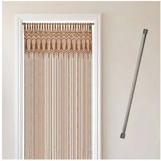 Cozyor Türvorhang Makramee 132 x 200 cm Boho Vorhang Fenstervorhang Raumteiler (1 St), Schlaufen, Baumwolle, mit Vorhangstange ohne Bohren braun, Wandteppich Wandbehang braun