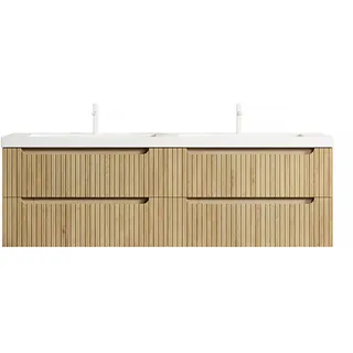 Okwish Waschtischkombi, Eiche, Holzwerkstoff, 160x53x46 cm, Badezimmer, Badezimmerschränke, Waschtischkombinationen