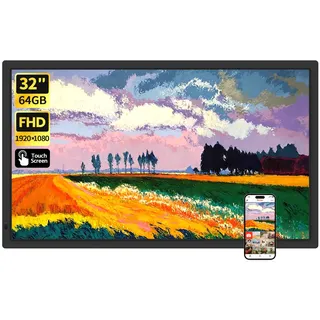64GB FRAMEO 32 Zoll Digitaler Bilderrahmen - 1920 * 1080P FHD IPS Touchscreen Digitale Bilderrahmen, Auto Rotation Elektronischer Fotorahmen, Teilen Sie Fotos/Videos Sofort