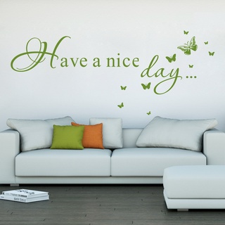 DESIGNSCAPE® Wandtattoo Have a nice day... Hab' einen schönen Tag... mit Schmetterlingen | Farbe: schwarz | Größe: mittel (100 x 42 cm)