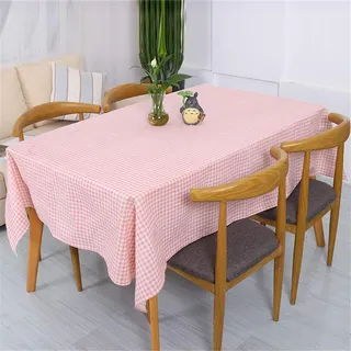 Baumwolle Leinen Tischdecke Abwaschbar, Fansushop Kariert Eckig Garten Pflegeleicht Schmutzabweisend Tischtuch Fleckschutz Schmutzabweisend Tischwäsche Outdoor (120x120cm,Rosa)