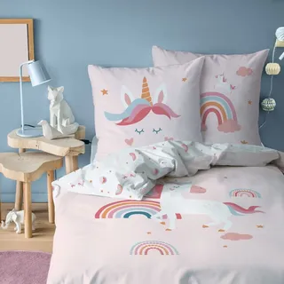 MTOnlinehandel Unicorn Regenbogen Rosa 135 x 200 cm + 80 x 80 cm